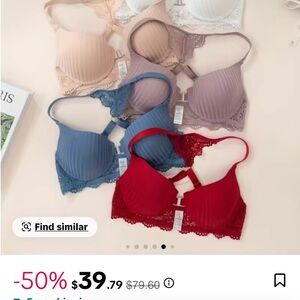 Lace Trimmed Intimates Set - Red, Blue, Cream, Tan, Purple